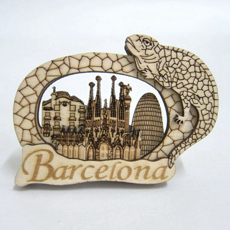 Barcelona Španielsko Drevený magnet na chladničku Suvenír Magnetická nálepka na chladničku Bytové dekorácie Dekorácie Doplnky