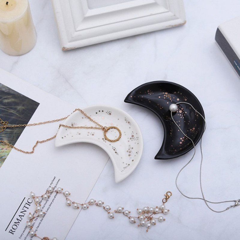 Hold alakú kerámia kis ékszer tálka fülbevaló nyaklánc gyűrű tároló tányérok kijelző díszítő tálca