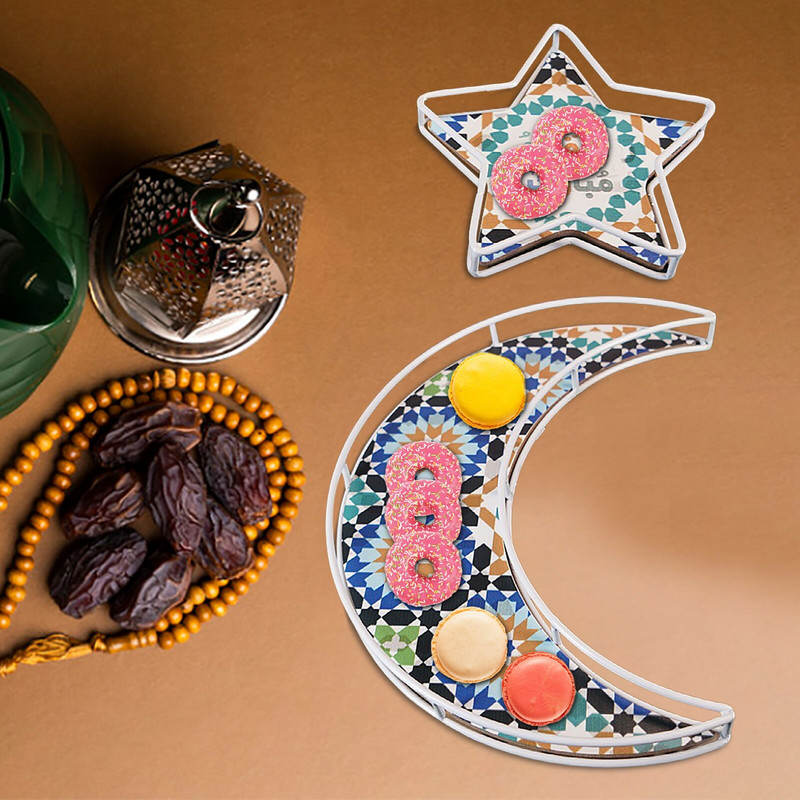 Drevený tanier s motívom mesiaca a hviezdy, Eid Mubarak, Ramadán, dekorácia pre domácu islamskú moslimskú párty dekoráciu, Ramadán Kareem, tácka na jedlo, Eid Al Adha