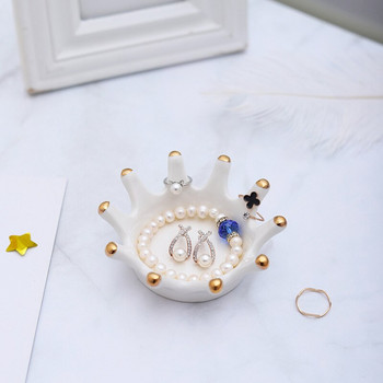 Κεραμικό Mini Crown Πιάτο κοσμήματος για κορίτσια Διακόσμηση κρεβατοκάμαρας Δαχτυλίδια Κηροπήγιο Σκουλαρίκια Δίσκος αποθήκευσης Blogger Film Props Γυναικείο Τασάκι