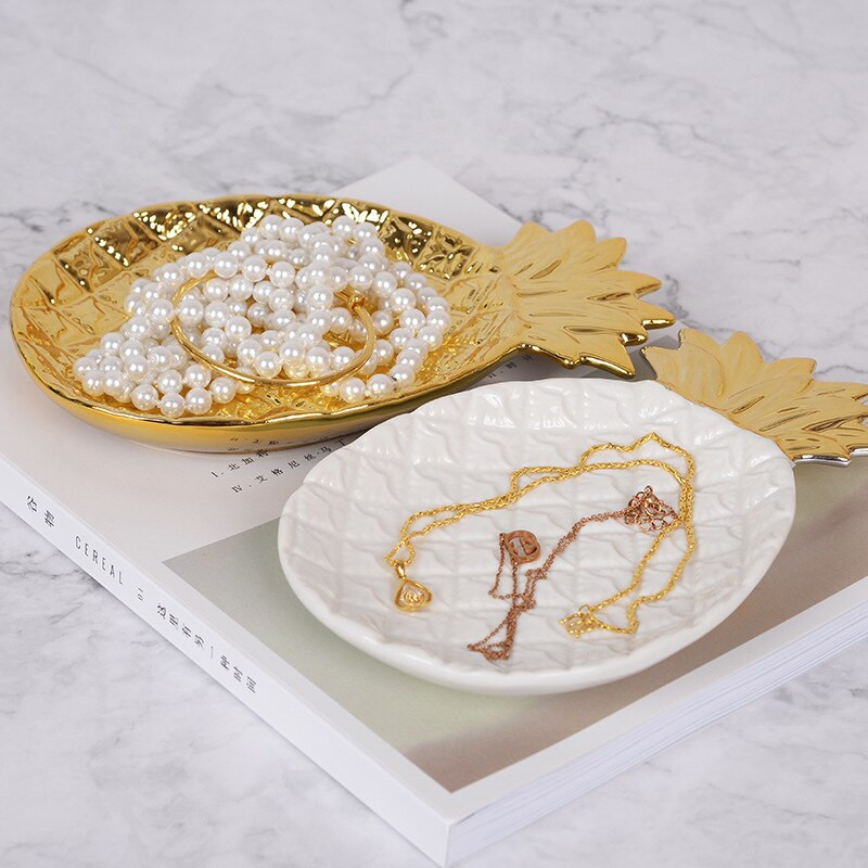 Nordic Golden Ananas Cukríky Trinket Miska na šperky Úložný tanier Riad Stolový riad Ovocný podnos keramické taniere na jedlo