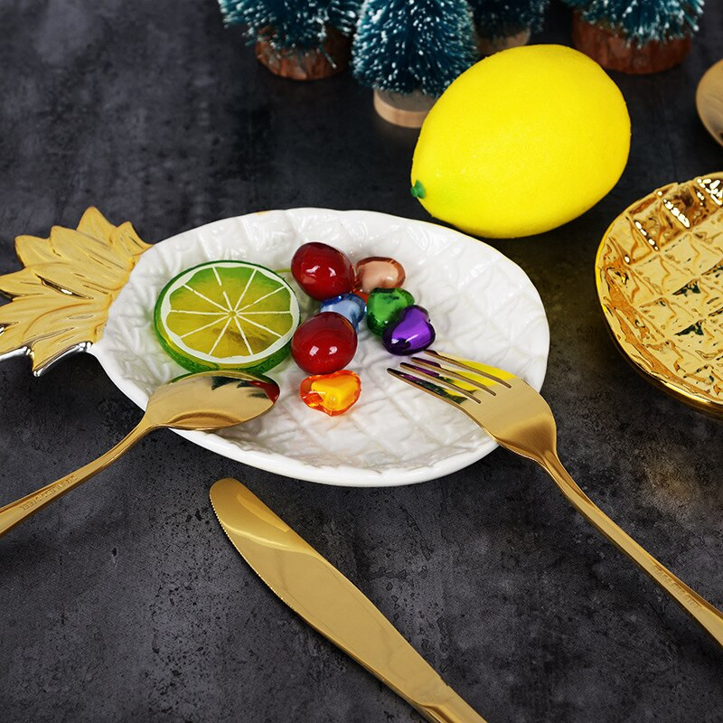Nordic Golden Ananas Cukríky Trinket Miska na šperky Úložný tanier Riad Stolový riad Ovocný podnos keramické taniere na jedlo