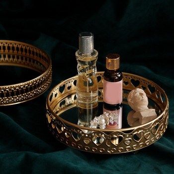 Ретро стил Златно желязо Деликатно стъклено огледало Основа Тава Спалня Настолен плот Бижута Тава за съхранение на козметика
