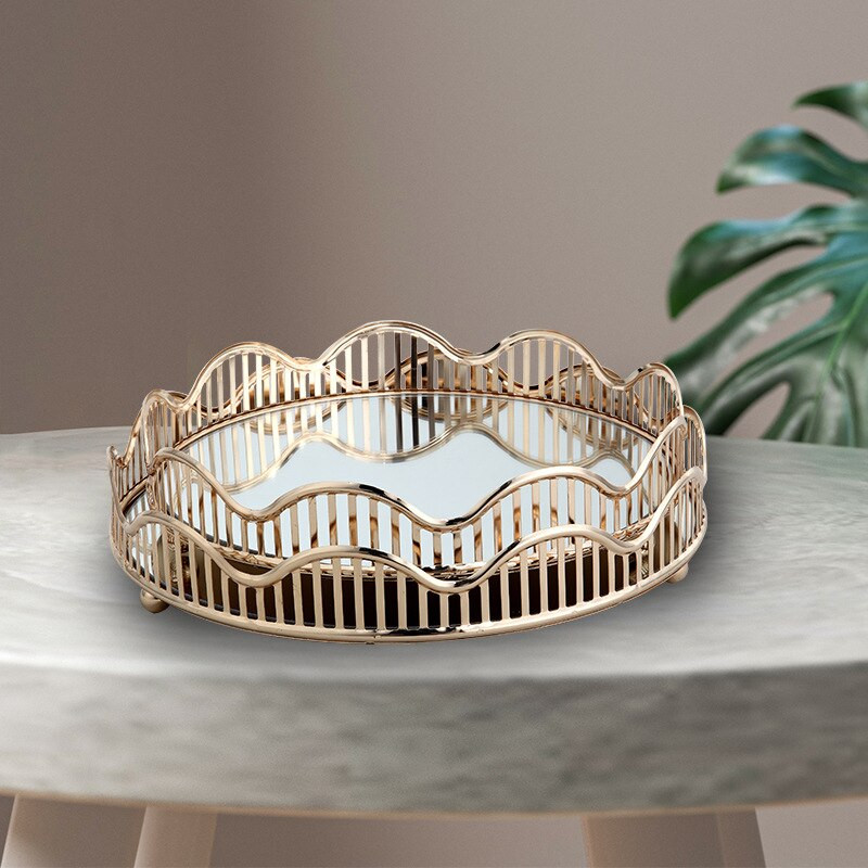 Zrkadlový táck Nordic Hollow Corrugated, šperky, kozmetický úložný tanier na ovocie, organizér na stôl