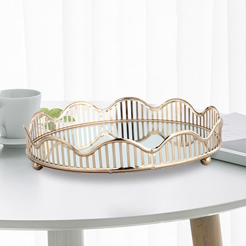 Zrkadlový táck Nordic Hollow Corrugated, šperky, kozmetický úložný tanier na ovocie, organizér na stôl