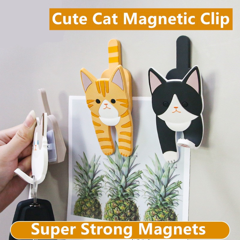 Roztomilé zábavné magnetické nálepky na chladničku s mačkou, viacúčelový magnet do kuchyne a kancelárie, magnetické háčiky na chladničku, 3D tvar mačky