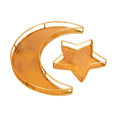 Eid Mubarak Dezertný tanier na pečivo, železný tanier na servírovanie jedla, mesiac a hviezda, Eid Al Fitr Kareem Ramadán Dekorácia pre domácnosť