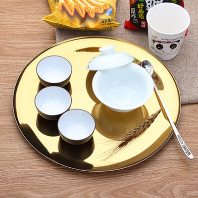 Zlatý/farebný kovový okrúhly podnos z nehrdzavejúcej ocele 430, dúhový farebný podnos na ovocný čaj, dekoratívny podnos na šperky 28 cm