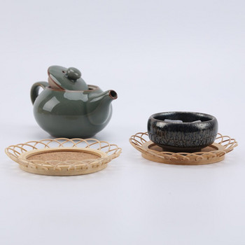 Ръчно изработена бамбукова подложка за чаша в скандинавски стил Подложка за чайник Проста и екологична ръчно плетена бамбукова подложка за чай Прибори за чай