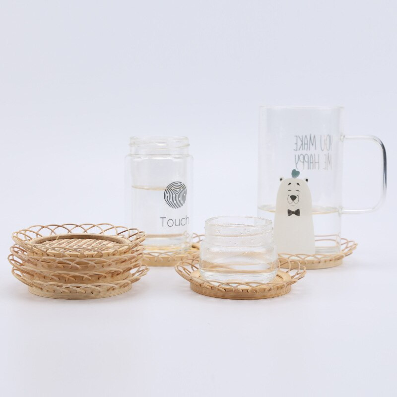 Šiaurietiško stiliaus rankų darbo bambuko puodelio kilimėlis Paprasti ir aplinkai nekenksmingi rankomis austi bambuko arbatos kilimėliai arbatos indai