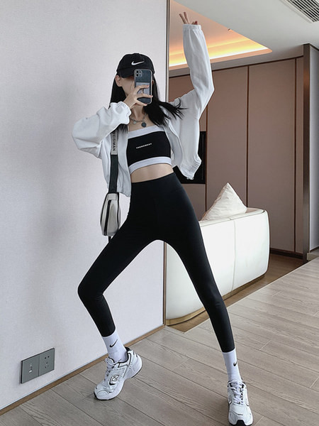 Sportske ženske tajice sa visokim strukom - crne i sive boje