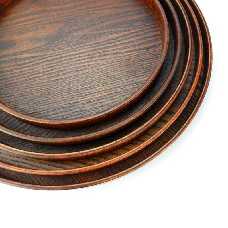 Medinis arbatos padėklas Apvalios formos medinis arbatos arbatos kavos užkandžiai maisto patiekalai serviravimo lėkštės restorano padėklai 21 cm / 24 cm / 27 cm / 30 cm