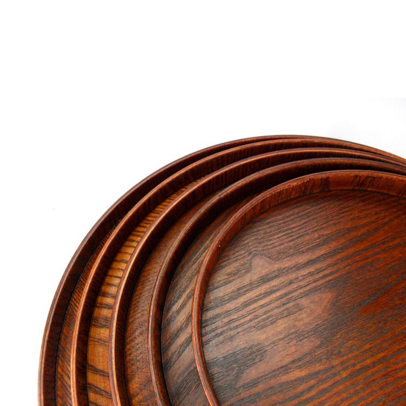 Medinis arbatos padėklas Apvalios formos medinis arbatos arbatos kavos užkandžiai maisto patiekalai serviravimo lėkštės restorano padėklai 21 cm / 24 cm / 27 cm / 30 cm