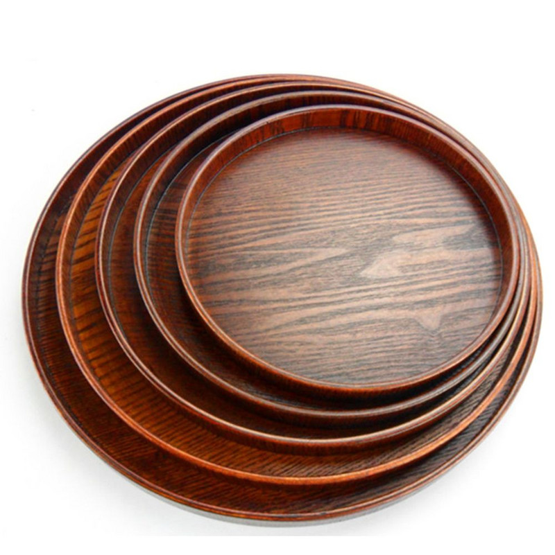 Medinis arbatos padėklas Apvalios formos medinis arbatos arbatos kavos užkandžiai maisto patiekalai serviravimo lėkštės restorano padėklai 21 cm / 24 cm / 27 cm / 30 cm