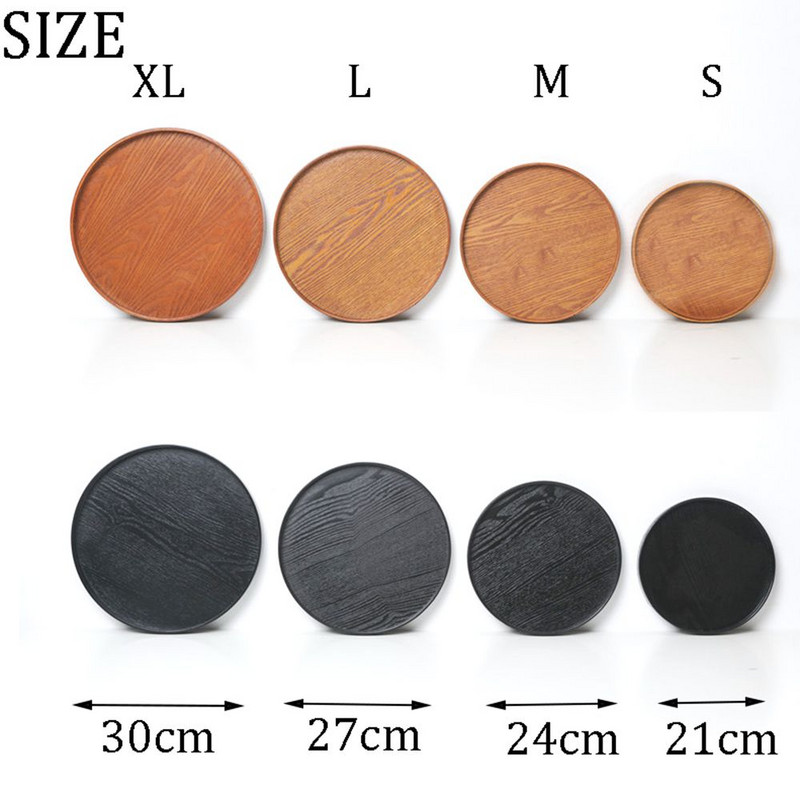 Medinis arbatos padėklas Apvalios formos medinis arbatos arbatos kavos užkandžiai maisto patiekalai serviravimo lėkštės restorano padėklai 21 cm / 24 cm / 27 cm / 30 cm
