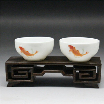 2 бр. Китайски сини и бели порцеланови чаши за чай Gongfu с рисувана риба