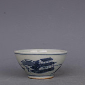 Kineska Qing Guangxu plavo-bijela porculanska zdjela za šalicu s ručno oslikanim likom