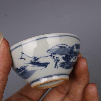 Μπολ για φλιτζάνι τσαγιού από κινέζικο Qing Guangxu, μπλε και λευκή πορσελάνη, ζωγραφισμένο στο χέρι