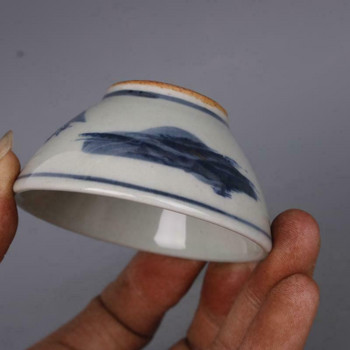 Μπολ για φλιτζάνι τσαγιού από κινέζικο Qing Guangxu, μπλε και λευκή πορσελάνη, ζωγραφισμένο στο χέρι