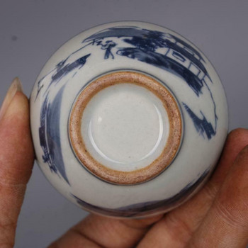 Китайска купа за чаша за чай Qing Guangxu от синьо и бяло порцелан с ръчно рисувани герои