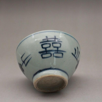 Китайски синьо-бял порцелан Qing Чаша за чаша с дизайн 3,15 инча