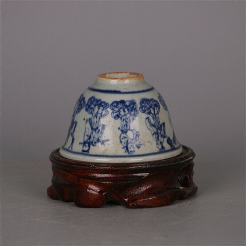 Čínsky porcelán Ming Blue and White s motívom ôsmich nesmrteľných, šálka na čaj, 3,1 palca