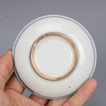 Китайска синьо-бяла порцеланова чиния с дизайн на знаци Qing Tongzhi 3,43 инча