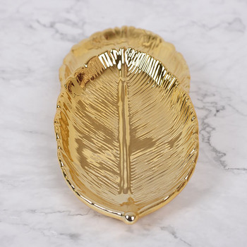 Gloden Керамични листа Чиния Листа на дърво Бижута Закуски Десерт Сребърна тава за съхранение Керамика от розово злато Бижута Емайлирана дрънкулка Ястие