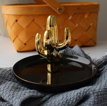 Διακοσμητικό πιάτο 6 ιντσών Jingdezhen Creative Nordic Gold Cactus Δαχτυλίδι Κεραμικό κόσμημα Δίσκος Διακοσμητικό πιάτο