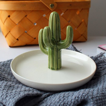 6 инча Jingdezhen Creative Nordic Gold Cactus Керамичен държач за бижута Пръстен Поднос Орнаменти от рога Декоративна чиния