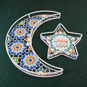 2 ks Ramadánsky mesiac a hviezda Dezertný tácok Iron Art Večera Tanier Jedálenský tanier Občerstvenie Kuchynský tanier Orechy Ovocný koláč Tácok Polmesiac Táco
