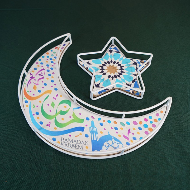 2 ks Ramadánsky mesiac a hviezda Dezertný tácok Iron Art Večera Tanier Jedálenský tanier Občerstvenie Kuchynský tanier Orechy Ovocný koláč Tácok Polmesiac Táco