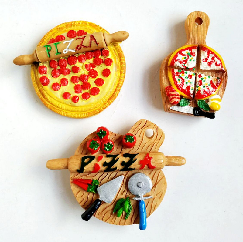Ručne maľované 3D magnety na chladničku s ovocím a zeleninou, pizza, suveníry, magnetické nálepky na chladničku, darček