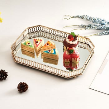 Скандинавска ретро тава за съхранение Златен правоъгълен стъклен органайзер за грим Тава Десертна чиния Дисплей за бижута Домашна кухня Декорация Ястие