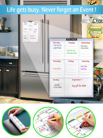 Εύκαμπτος μαγνητικός πίνακας Dry-Erase for Fridge Calendar Panner Organizer for Refrigerator Kitchen Weekly Meal Planner Board