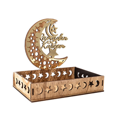 Eid Mubarak Tavă de desert Tavi de servire Ramadan din lemn Suport de prezentare pentru patiserie Tavă cu semilună Ornament de decorare pentru islam
