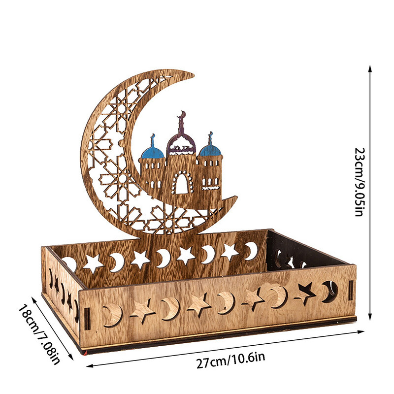 Eid Mubarak Tavă de desert Tavi de servire Ramadan din lemn Suport de prezentare pentru patiserie Tavă cu semilună Ornament de decorare pentru islam