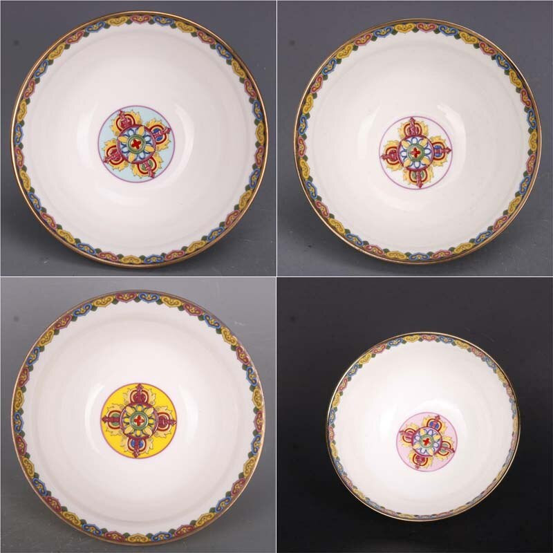 1 x Pastelovo maľovaná zlatá misa s ôsmimi pokladmi z dynastie Čching, starožitné remeselné výrobky, porcelánové dekorácie do domácnosti