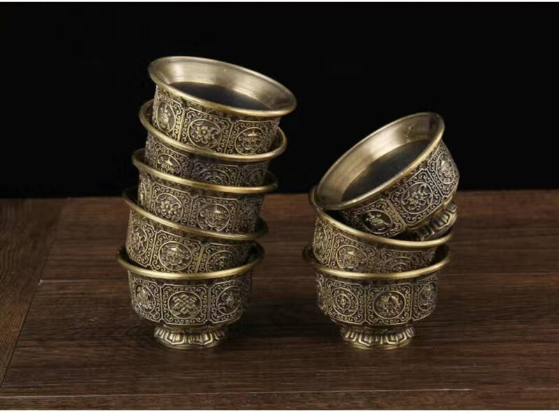 Opt simboluri de bun augur al lui Buddha Cupă cu apă Tibetană cu aprovizionare cu apă Cană budistă tantrică Bol cu apă Buddha