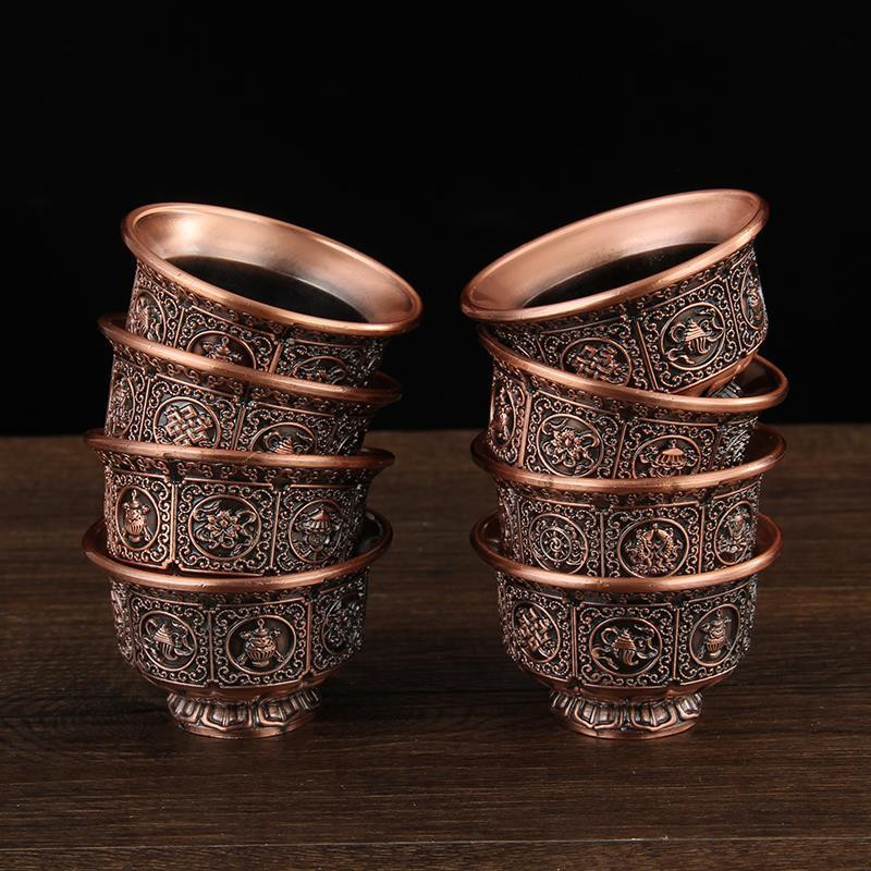 Opt simboluri de bun augur al lui Buddha Cupă cu apă Tibetană cu aprovizionare cu apă Cană budistă tantrică Bol cu apă Buddha