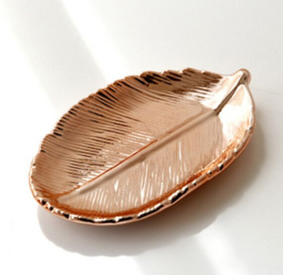 Homies Nordic Golden Leaf Tavă de servire din ceramică Frunze Bijuterii Farfurie Ornamente decorative Tavă Sufragerie Masă Organizare