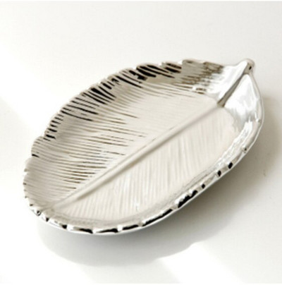 Homies Nordic Golden Leaf Tavă de servire din ceramică Frunze Bijuterii Farfurie Ornamente decorative Tavă Sufragerie Masă Organizare