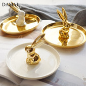 Keramické podnosy Golden Bunny Dekoratívne severské šperky Náhrdelník Zobrazovací podnos Toaletný stolík Dekoračné ozdoby Dekorácia obývacej izby