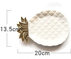 Frunze de ananas din ceramică Vasă de bijuterii Aur Argintiu Alb Negru Cercei Inel Farfurie decorativă Tavă de desert Boluri