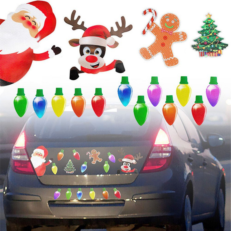 Roztomilé vianočné dekorácie do auta, chladničky, reflexné žiarovky, svetlo Santa, sobov, magnet, príslušenstvo, sada, vianočná sviatočná dekorácia