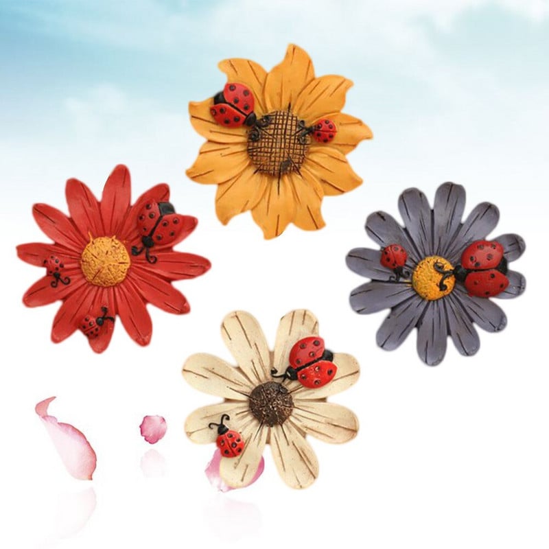 4 gėlių šaldytuvo magnetai Gražios gėlės saulėgrąžų magnetai sodo sieninei tvorai