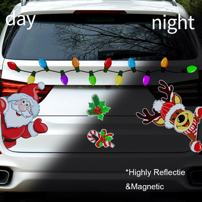 Vianočná dekorácia Magnetické reflexné nálepky na auto Santa Snehuliak Elk Obtlačok na domácu kuchyňu Chladnička Dekorácia 87HA