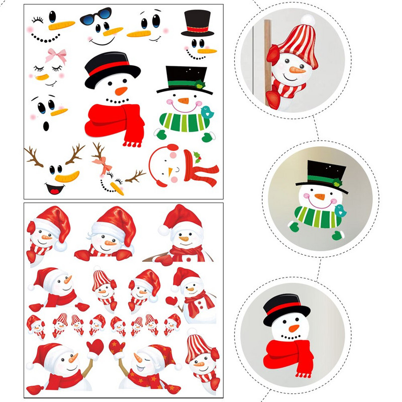 Karácsonyi hóember Hűtőmatrica Matrica Hűtőszekrény Matricák Ablak Fali Díszítés Karácsonyi Dekor Arc Cling Nyaralóház
