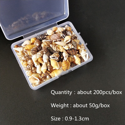 Mix štýlov prírodných mušlí 1-3cm 1 BOX prírodných mušlí mini mušlí kukuričná skrutka nástenná dekorácia DIY akvárium krajina morská hviezda