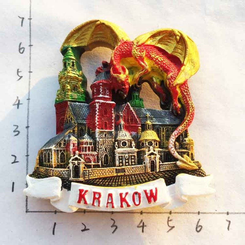BABELEMI Kreatívna 3D nálepka na chladničku s motívom starej budovy v Krakove, Poľsku, s motívom Starého Mesta v Krakove, cestovnými suvenírmi a magnetickou nálepkou na chladničku